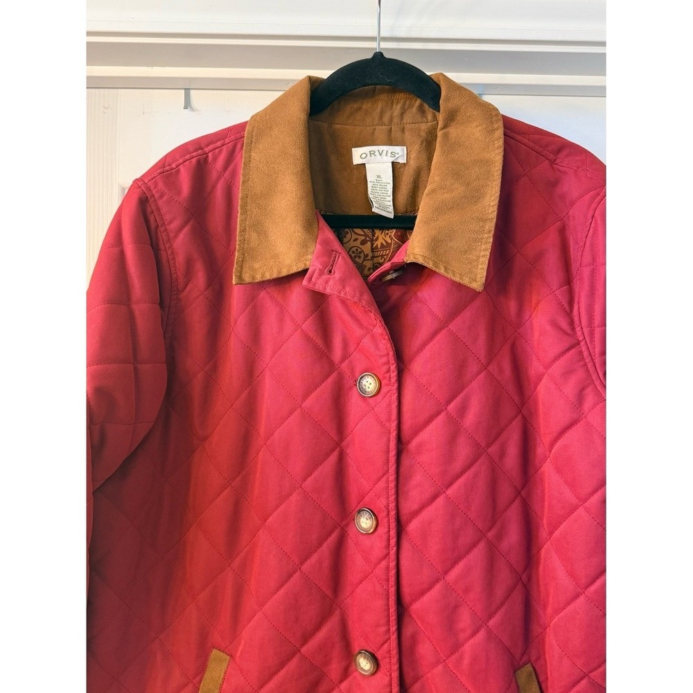 Orvis Quilted Barn Chore Jacket Red Faux Suede Collar Paisley Lined - Picture 3 of 10